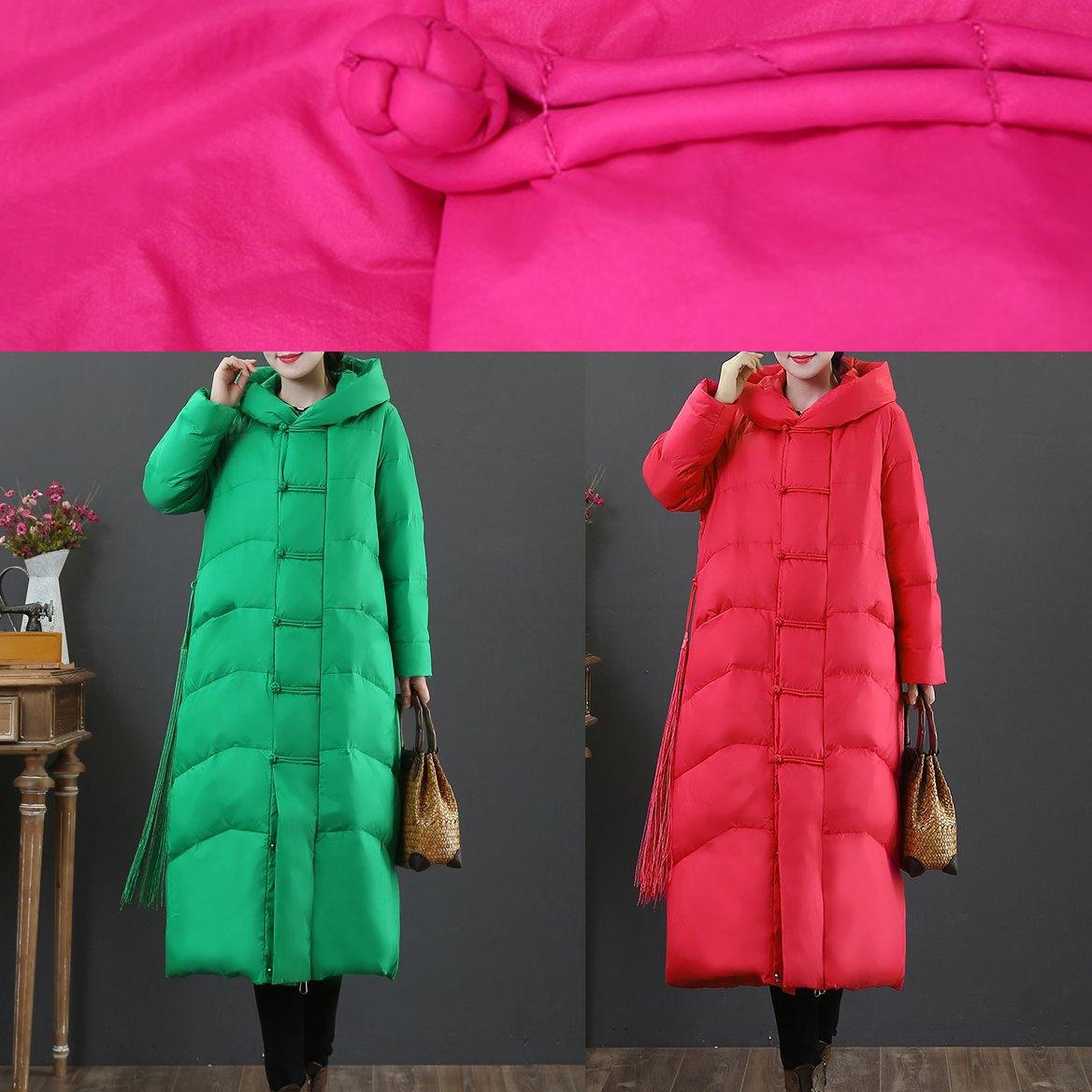 2021 red down jacket woman plus size down jacket hooded zippered fine overcoat - SooLinen
