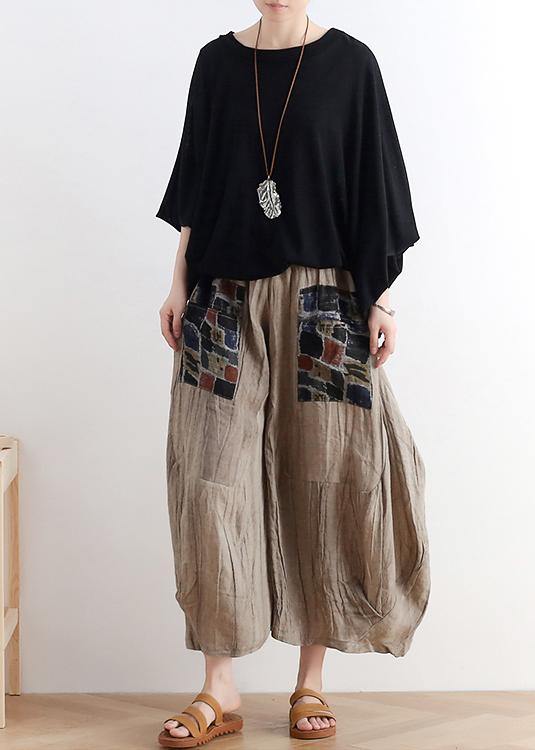 2021 summer original design linen nude patch retro wide-leg pants - SooLinen