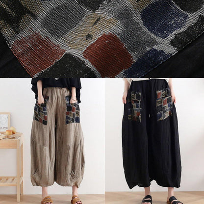2021 summer original design linen nude patch retro wide-leg pants - SooLinen