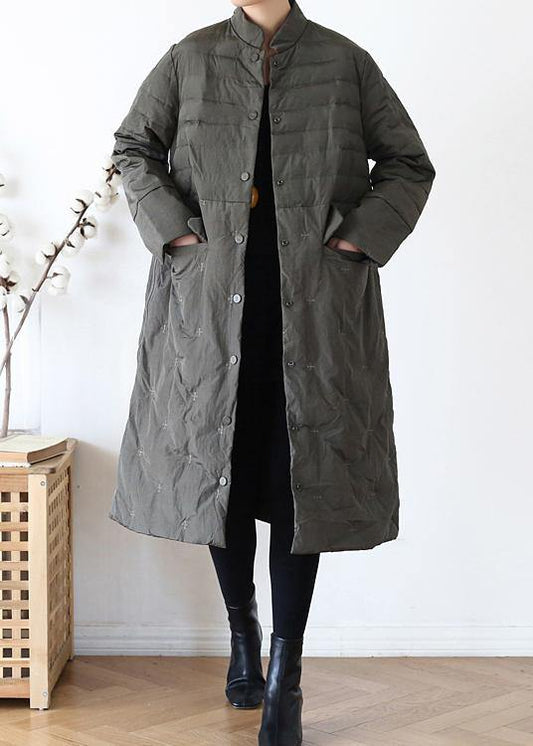2021green down jacket woman casual stand collar women parka warm Casual winter outwear - SooLinen