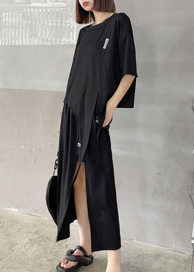 2021 Black Short Top High Waist Slim Skirt Two Piece Set - SooLinen