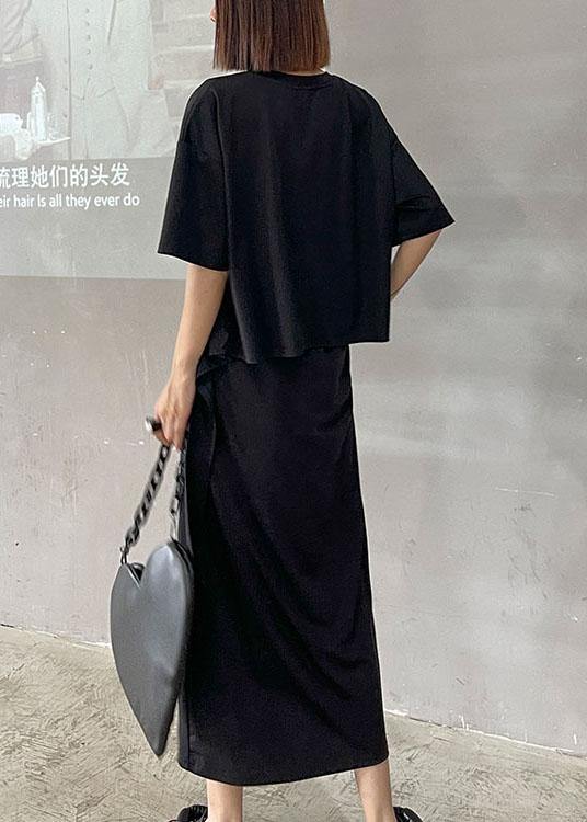 2021 Black Short Top High Waist Slim Skirt Two Piece Set - SooLinen