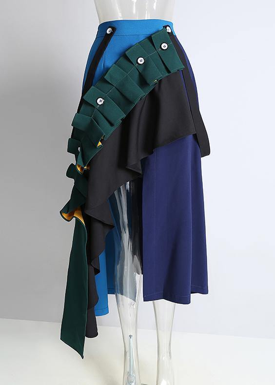 2021 Fashion A-Line Multicolor Patchwork Ruffle Ladies Casual Irregular Skirt - SooLinen