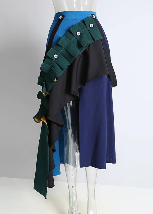 2021 Fashion A-Line Multicolor Patchwork Ruffle Ladies Casual Irregular Skirt - SooLinen