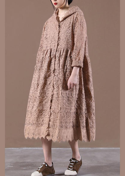 2021 Hooded Spring Tunic Dress Loose Lace dresses - SooLinen