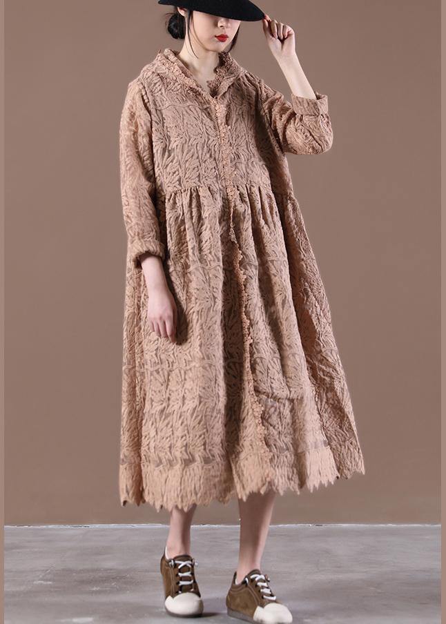 2021 Hooded Spring Tunic Dress Loose Lace dresses - SooLinen
