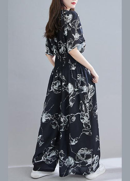 2021 New Black Print Jumpsuit Loose Jumpsuit - SooLinen