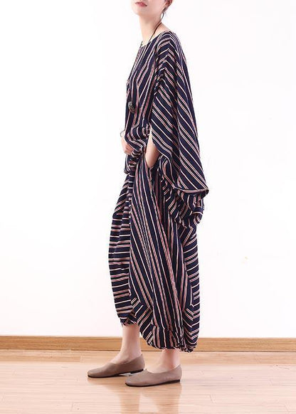 2021 New Stripe Women's Loose Size Bat Sleeve Top Lantern Pants Set in Summer - SooLinen