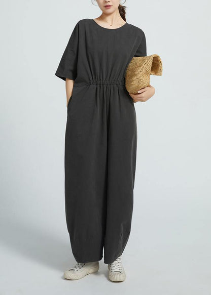 2021 Short Sleeve Women Casual All-Match A-pocket Jumpsuit Pants - SooLinen