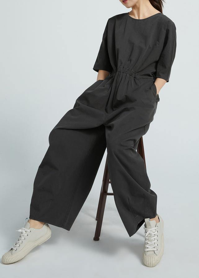 2021 Short Sleeve Women Casual All-Match A-pocket Jumpsuit Pants - SooLinen