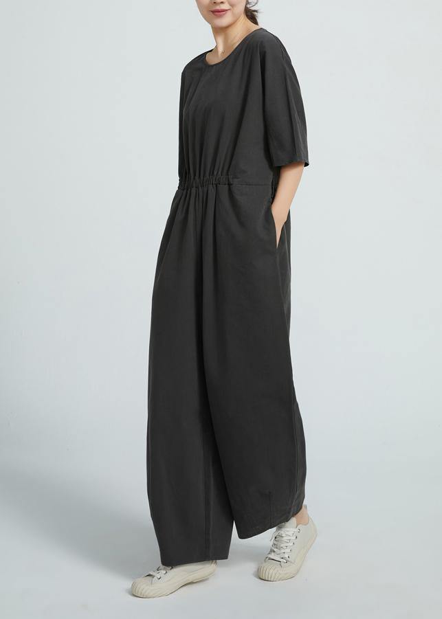 2021 Short Sleeve Women Casual All-Match A-pocket Jumpsuit Pants - SooLinen