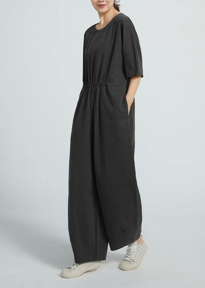 2021 Short Sleeve Women Casual All-Match A-pocket Jumpsuit Pants - SooLinen