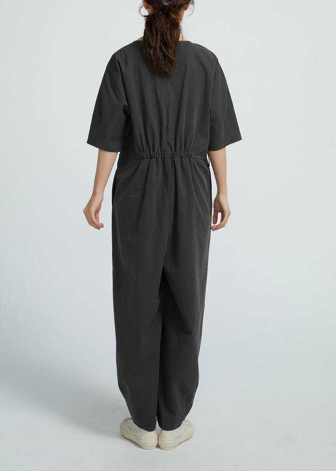 2021 Short Sleeve Women Casual All-Match A-pocket Jumpsuit Pants - SooLinen