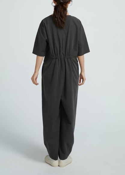 2021 Short Sleeve Women Casual All-Match A-pocket Jumpsuit Pants - SooLinen