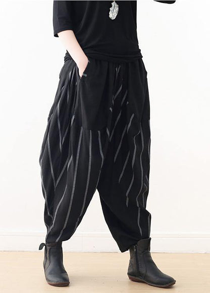 2021 Spring New Black Grey Striped High Waist Pants - SooLinen