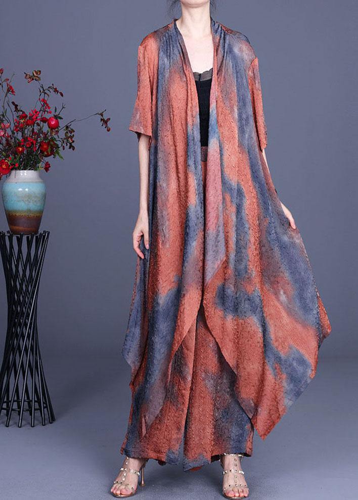 2021 Summer Silk Wrinkle Rendering Top + Waist Wide Leg Pants Two Piece Set - SooLinen