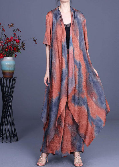 2021 Summer Silk Wrinkle Rendering Top + Waist Wide Leg Pants Two Piece Set - SooLinen