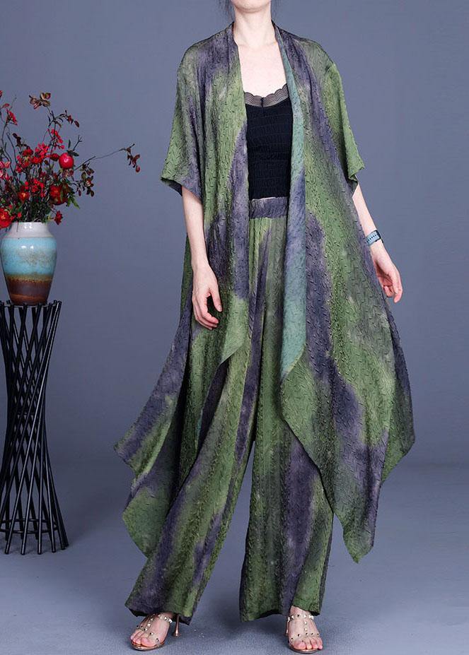 2021 Summer Silk Wrinkle Rendering Top + Waist Wide Leg Pants Two Piece Set - SooLinen