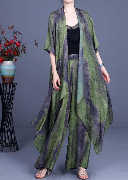 2021 Summer Silk Wrinkle Rendering Top + Waist Wide Leg Pants Two Piece Set - SooLinen