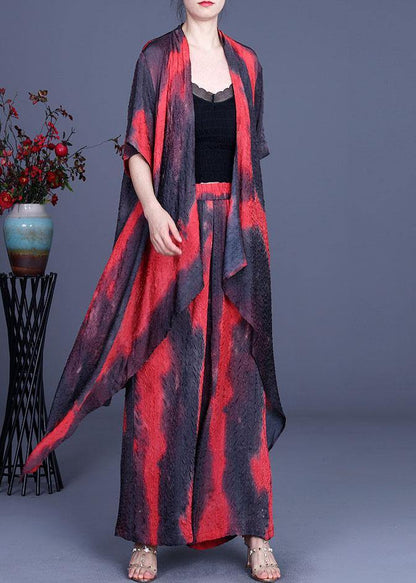 2021 Summer Silk Wrinkle Rendering Top + Waist Wide Leg Pants Two Piece Set - SooLinen