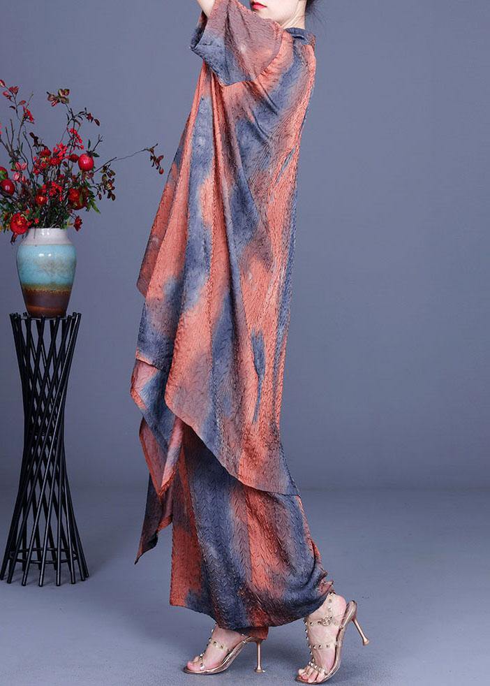 2021 Summer Silk Wrinkle Rendering Top + Waist Wide Leg Pants Two Piece Set - SooLinen