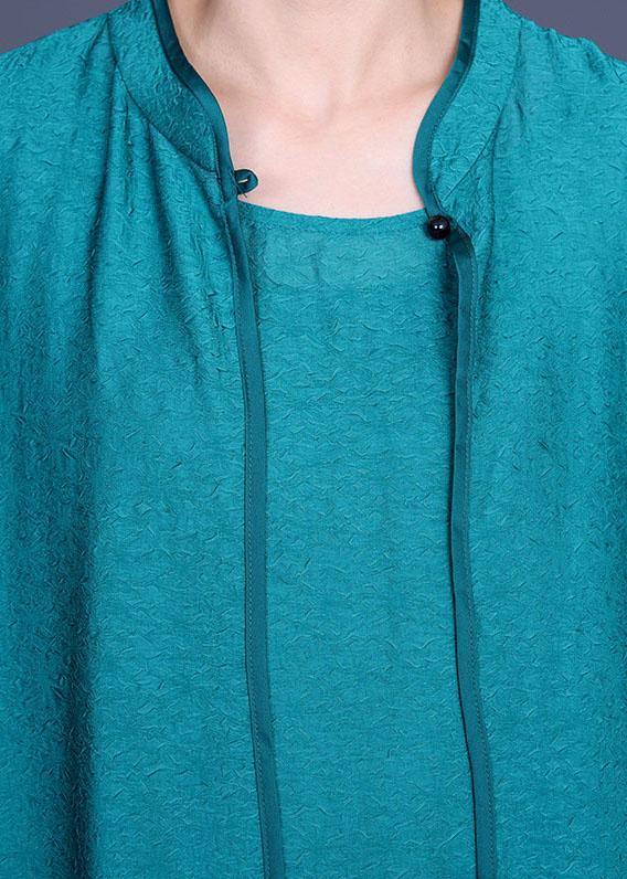 2021 Summer Women Silk Wrinkle Print Cardigan + Irregular Vest Skirt Two Piece Set - SooLinen