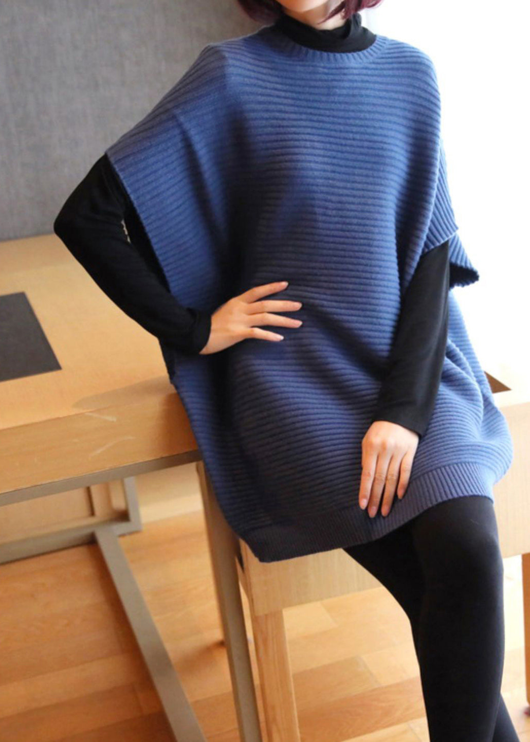 Französische hellgrüne O-Ausschnitt-Mode-Patchwork-Herbst-Strickweste