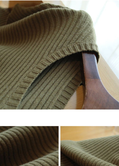 Französische hellgrüne O-Ausschnitt-Mode-Patchwork-Herbst-Strickweste