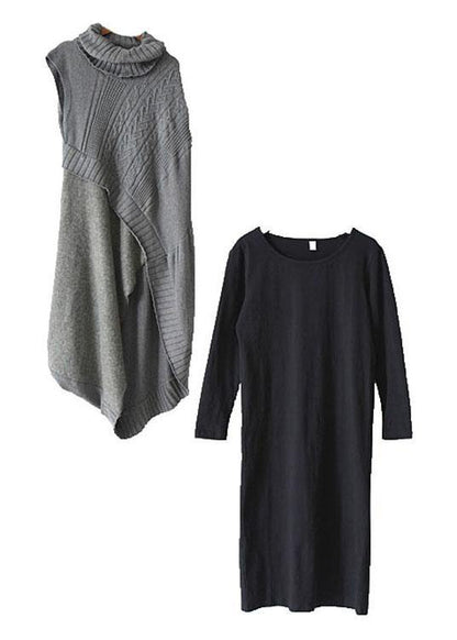2021 Fall New Knit Stitched Dress Two Piece Set - SooLinen
