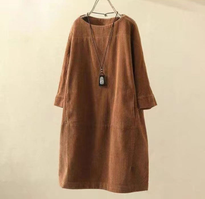 2024 grau lange patchwork prink baumwolle dicke kleider oversize o neck leinen frauen warme kleid