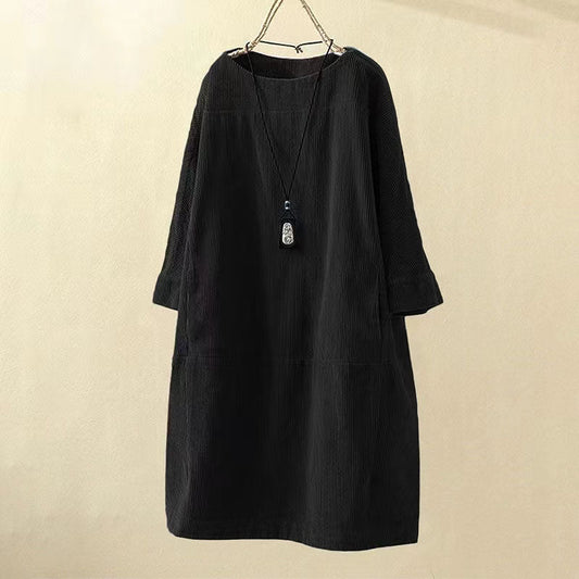 2024 grau lange patchwork prink baumwolle dicke kleider oversize o neck leinen frauen warme kleid