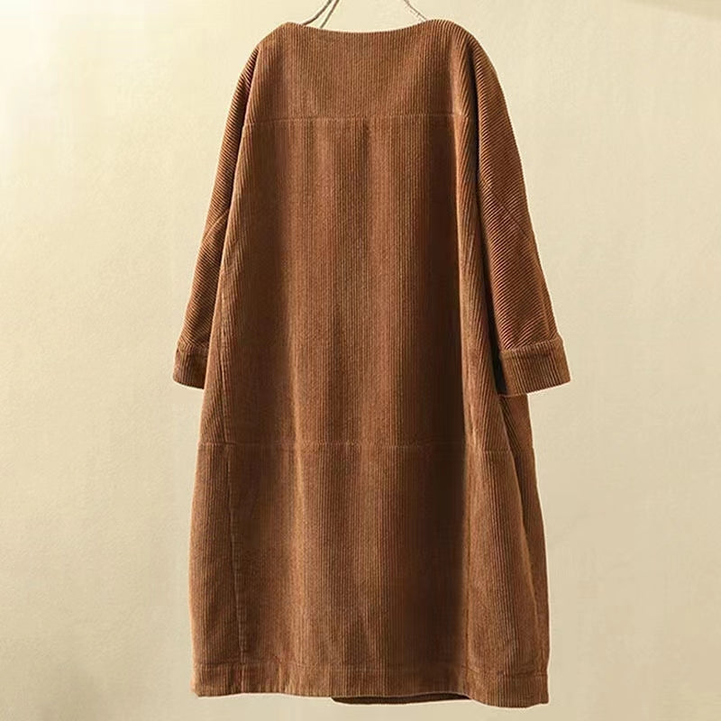 2024 grau lange patchwork prink baumwolle dicke kleider oversize o neck leinen frauen warme kleid