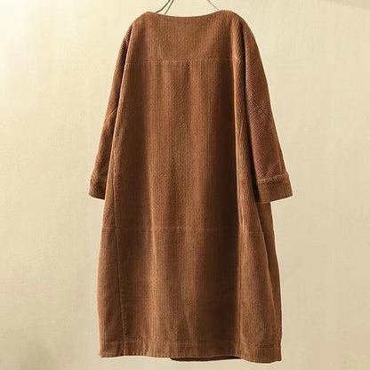 2024 grau lange patchwork prink baumwolle dicke kleider oversize o neck leinen frauen warme kleid
