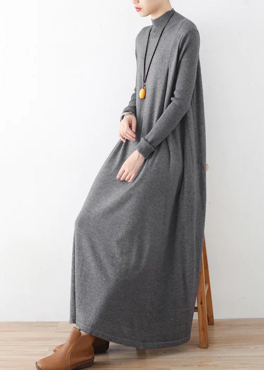 2024 Winter grau stricken Maxi-Kleider elegante warme Wollkleider Kaftane Kleid