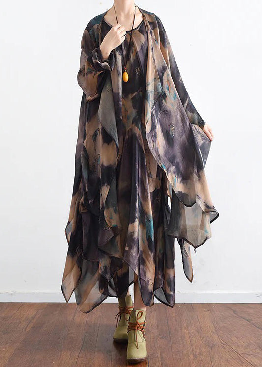 Blaue Seidenkleider mit Blumenmuster 2024 Baggy-Maxikleider Kaftankleid zweiteilig asymmetrisches Design