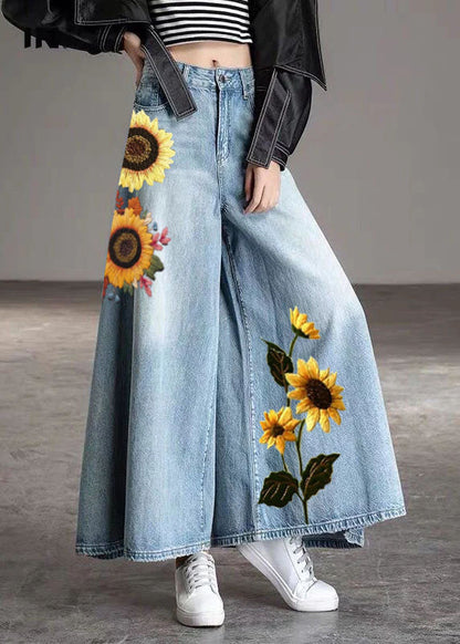 DIY Hellblaue Modetaschen Lässige Jeanshose mit weitem Bein für den Herbst