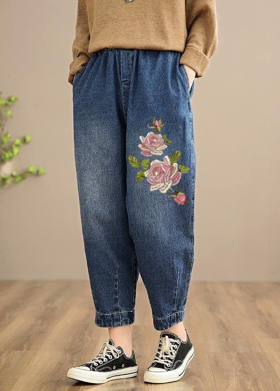 Handgemachte Frühling Casual Hose Oversize Denim Blau Fotografie Elastische Taille Hose