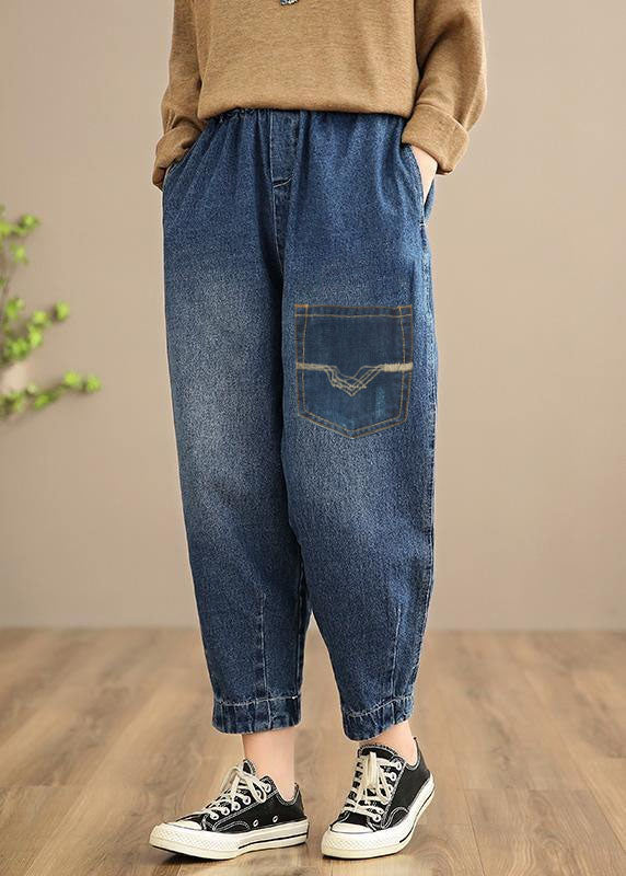 Handgemachte Frühling Casual Hose Oversize Denim Blau Fotografie Elastische Taille Hose