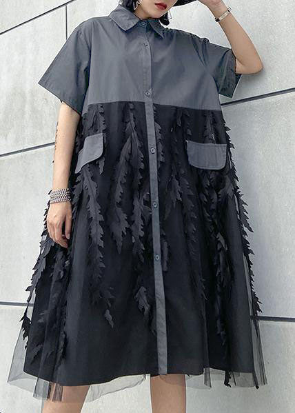 Schöne Revers Tüll Baumwolle Sommerkleidung für Frauen Form graues Kleid