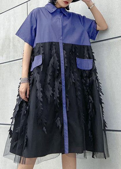 Schöne Revers Tüll Baumwolle Sommerkleidung für Frauen Form graues Kleid