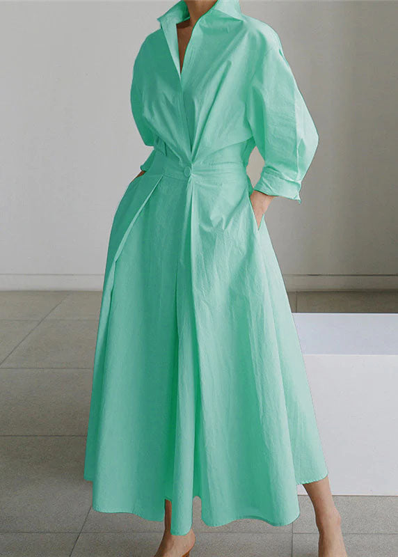 2024 Rosa Peter Pan Kragen Taschen Baumwolle Kleid Langarm