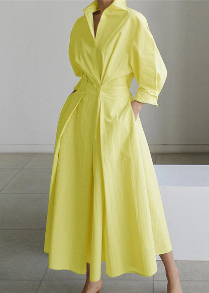 2024 Rosa Peter Pan Kragen Taschen Baumwolle Kleid Langarm