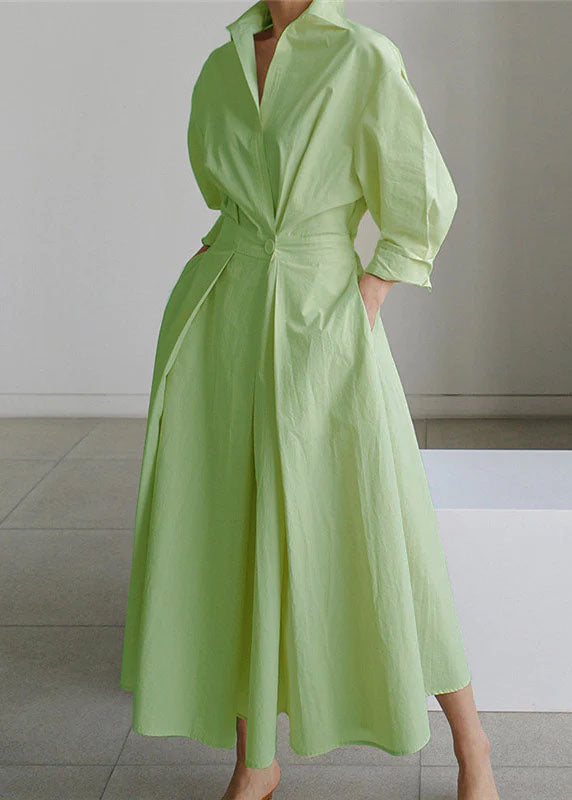 2024 Rosa Peter Pan Kragen Taschen Baumwolle Kleid Langarm