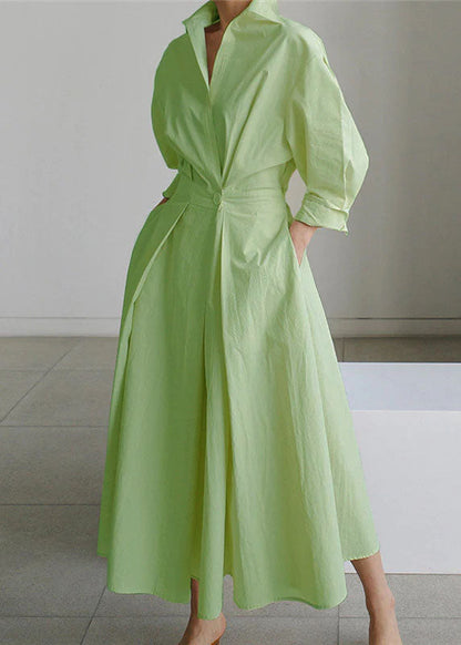 2024 Rosa Peter Pan Kragen Taschen Baumwolle Kleid Langarm