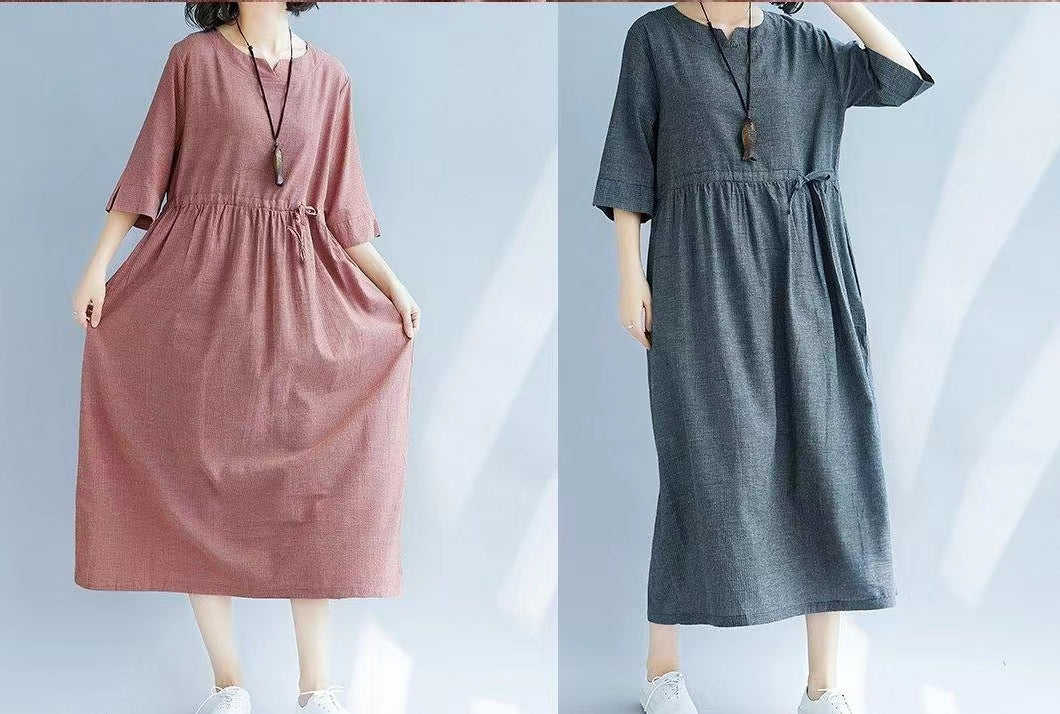 Women v neck cotton quilting clothes Runway gray Dress sundress