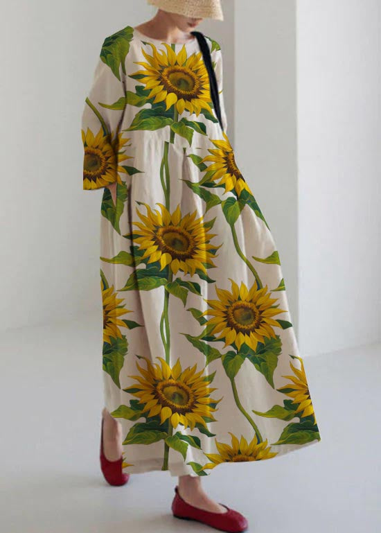 Apricot-Print2 Baumwollkleider Taschen Patchwork Frühling