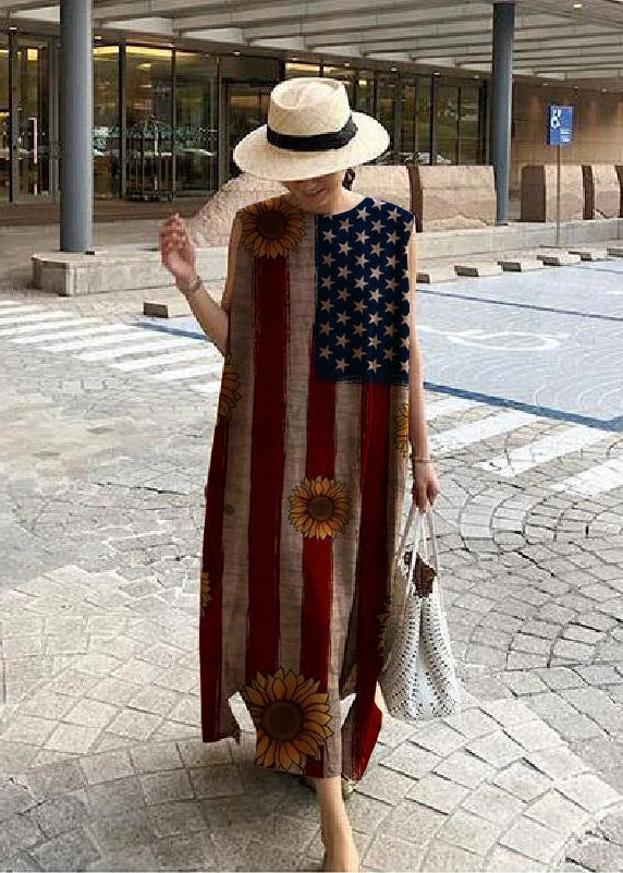 Bohemian O Neck Seite Offen Leinen Baumwolle Kleidung Stoffe Gelb Kleid