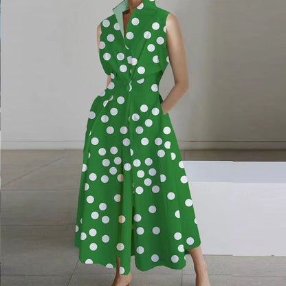 2024 Schwarz-kleine Punkte Peter Pan Kragen Taschen Baumwolle Kleid Langarm