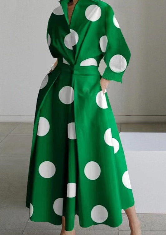 2024 Schwarzer Punkt Peter Pan Kragen Taschen Baumwollkleid Langarm