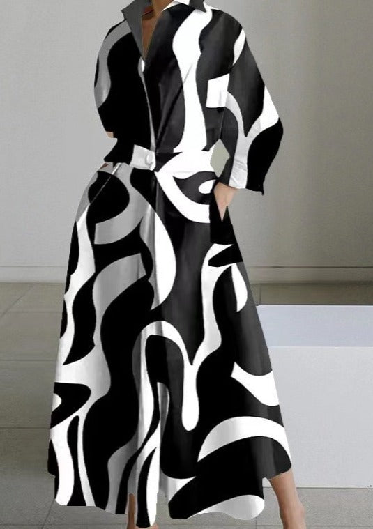 2024 Grüner Punkt Peter Pan Kragen Taschen Baumwollkleid Langarm